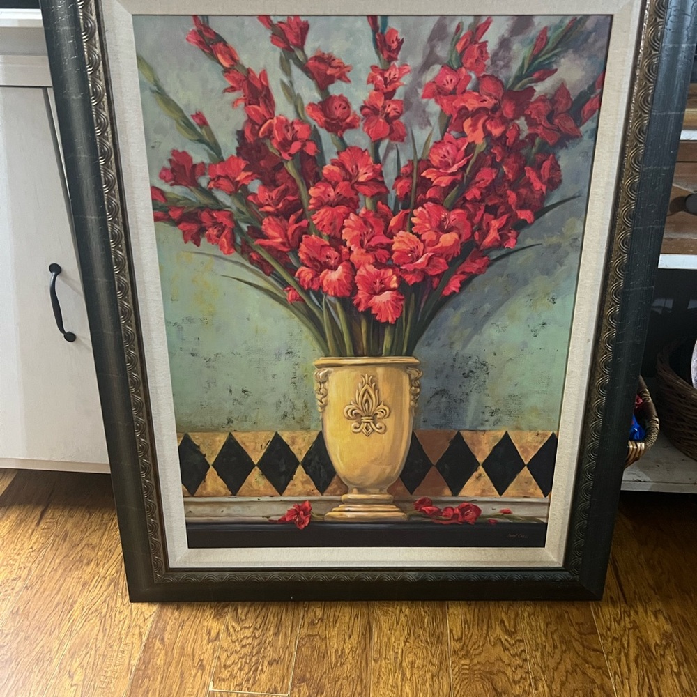 Framed Floral Art with Red Flowers home interiors
